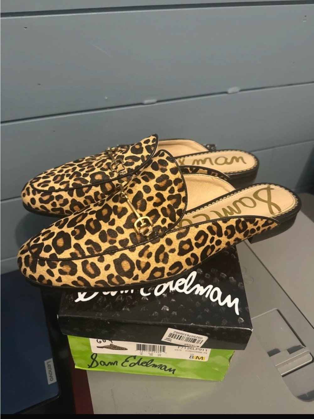 Sam Edelman Leopard-Print Backless Loafers with Gold Buckle